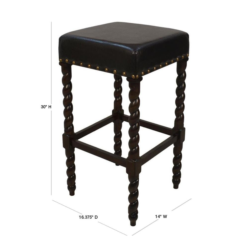 Espresso Brown Leatherette Backless Barstool with Metal Accents