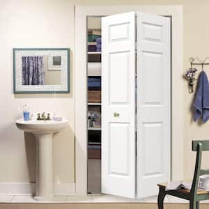 30 in. x 80 in. 6 Panel Colonist White Painted Textured Molded Composite Hollow Core Closet Bi-fold Door