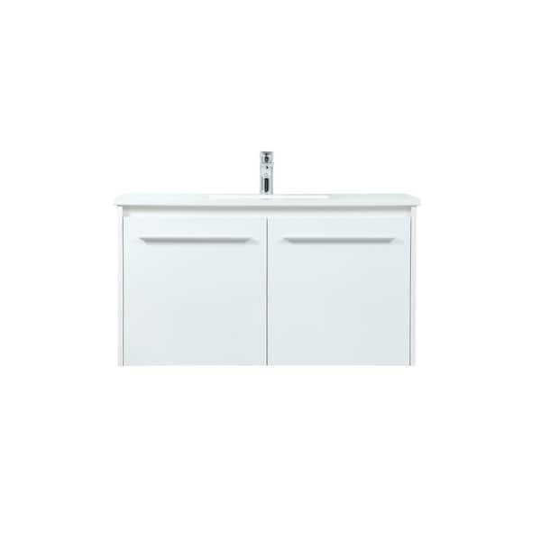 Unbranded Timeless Home 36 in. W Single Bath Vanity in White with Engineered Stone Vanity Top in Ivory with White Basin