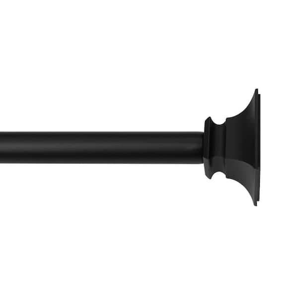 Lumi Home Furnishings 48 in. - 84 in. Adjustable Single Curtain Rod 5/8 in. Dia. in Matte Black with Flat Square finials