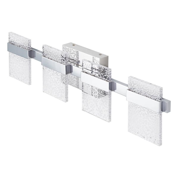27.6 in. 4-Light Chrome LED Vanity Light with Clear Seedy Acrylic Shade