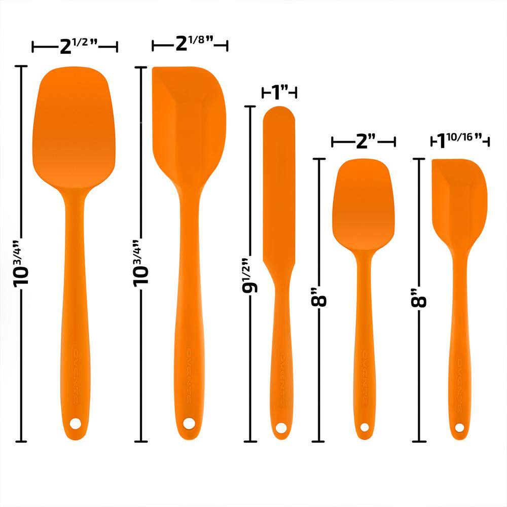 5-Piece Orange Silicone and Stainless Steel Cooking Utensils Set