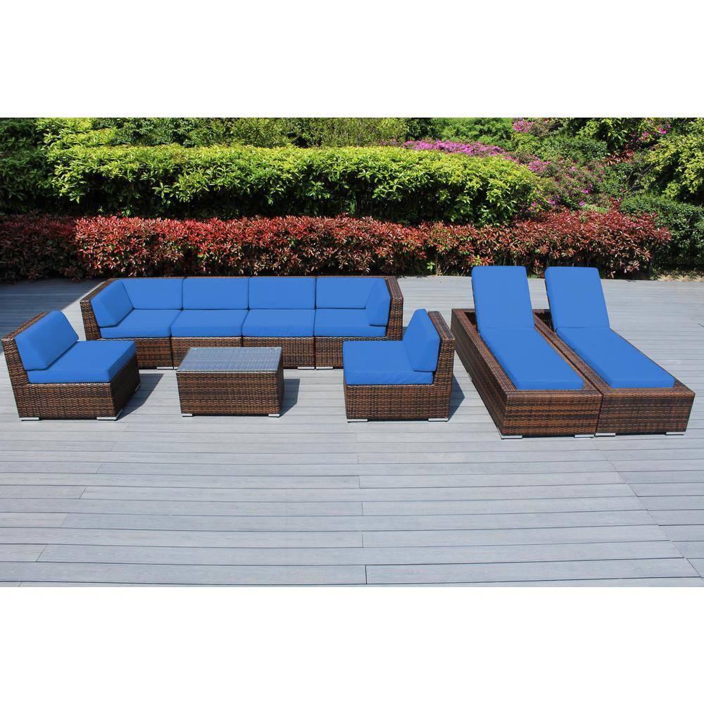 Ohana Depot Mixed Brown 9-Piece Wicker Patio Combo Conversation Set ...