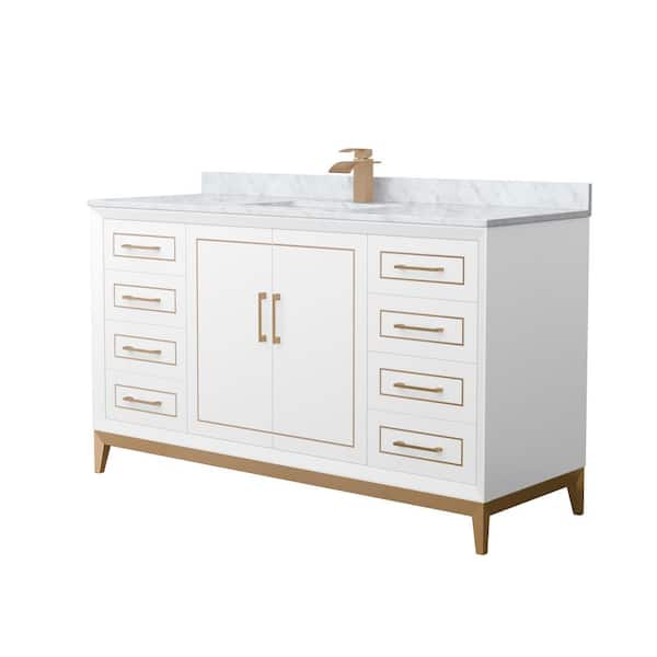 Wyndham Collection Marlena 60 in. W x 22 in. D x 35.25 in. H Single Bath Vanity in White with White Carrara Marble Top