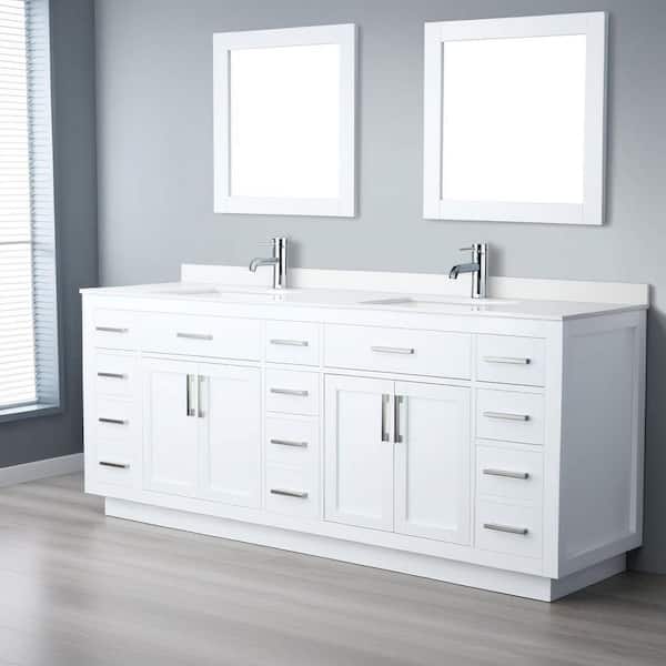 Beckett TK 84 in. W x 22 in. D x 35 in. H Double Bath Vanity in White with White Cultured Marble Top