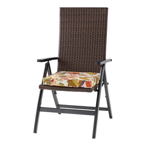 Greendale Home Fashions Wicker Outdoor PE Foldable Reclining Chair with Esprit Floral Seat Cushion