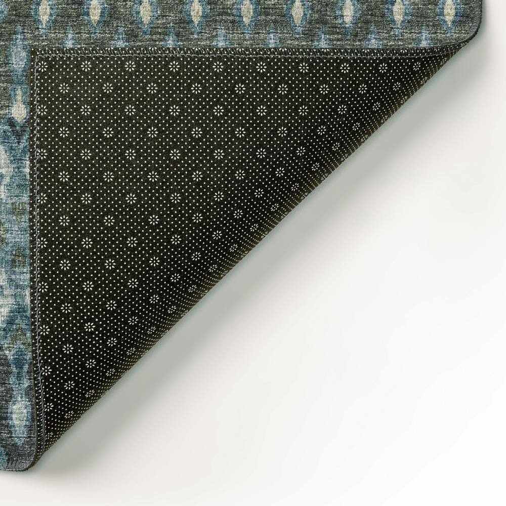 Moody Blue Chenille Geometric Washable Area Rug 3' x 5'