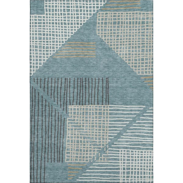 Mayfield Premium Machine Washable Abstract AMF2270 Teal 5 ft. x 7 ft. 6 in. Area Rug