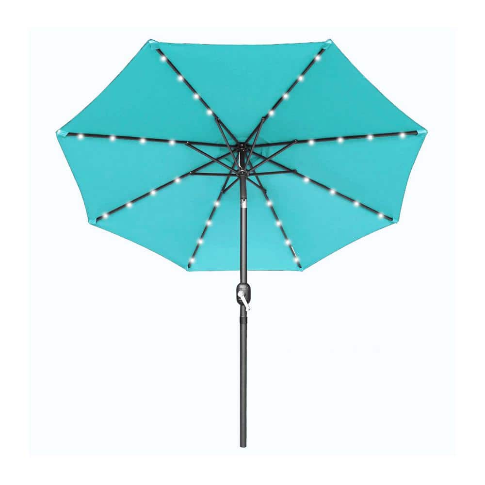 Afoxsos 10 ft. Steel Market Solar Tilt Patio Umbrella LED with Crank in Blue DJMX1001 The Home