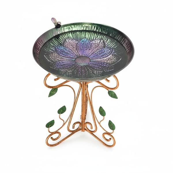 Purple Birdbaths Bowl with Cast Iron Pedestal