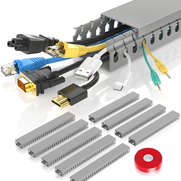 9 in. x 15.4 in. Cable Management Cable Raceways Grey 9-Pack to Hide Under Desk/TV/Computer/Power Cords