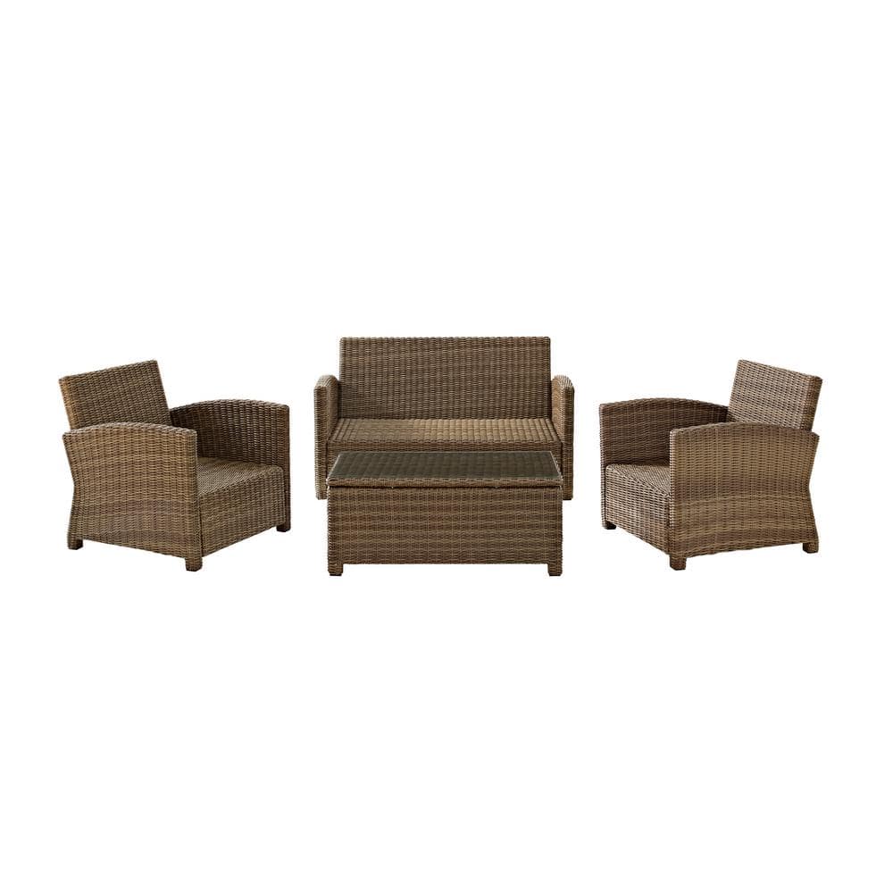 Navy and Brown 4-Piece Wicker Patio Loveseat Set