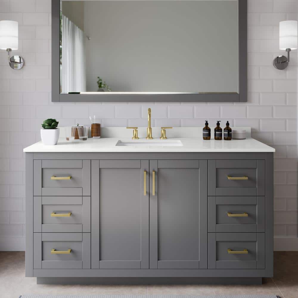 Miranda 60 in. W x 22 in. D x 33.75 in. H Single Bath Vanity in Dark Gray with White Quartz Top and 58 in. Mirror price history on PriceWatchPro