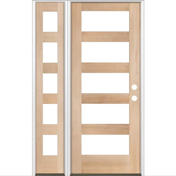 Krosswood Doors 46 in. x 80 in. Modern Hemlock Left-Hand/Inswing Clear Glass unfinished Wood Prehung Front Door with Left Sidelite