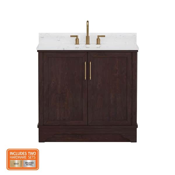 Eastwood 37 in. Single Sink Dark Walnut Bath Vanity with Carrara White Engineered Stone Top (Assembled)
