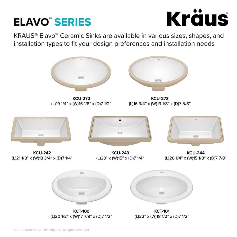 Elavo White Oval Ceramic Undermount Bathroom Sink with Overflow