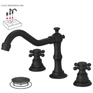 8 in. Widespread 2-Handle 3-Hole Bathroom Faucet with Drain Kit and cUPC Water Supply Lines in Matte Black