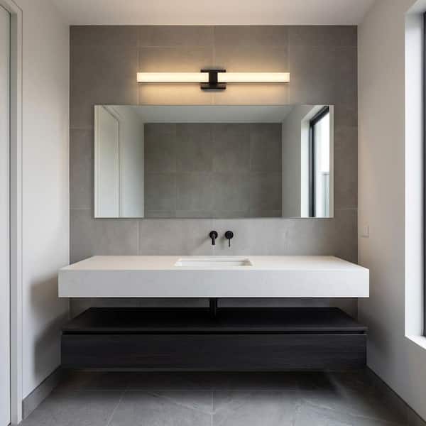 Fentress 36 in. W x 4.5 in. H Midnight Black Modern Dimmable LED Bathroom Vanity Light with White Acrylic Shade