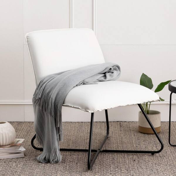 LUE BONA 22.2 in. Wide White Mid Century Modern Faux Leather Accent Chair with Adjustable Backrest For Living Room