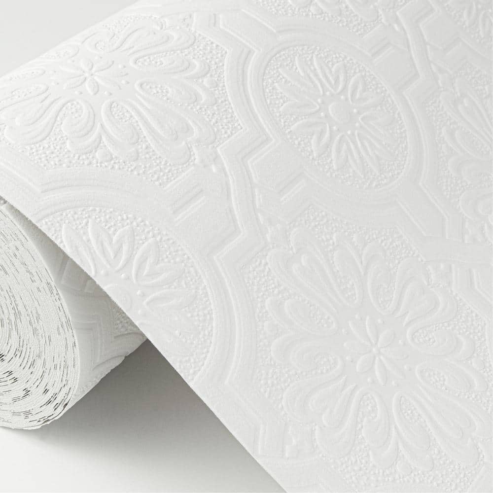 Victorian White Embossed Paintable Tin Ceiling Wallpaper