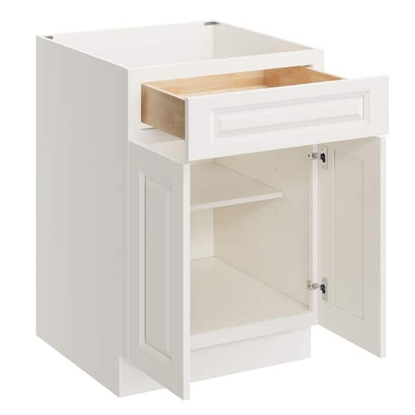 24 in. W x 24. in D x 34.5 in. H Ready to Assemble Floor Base Cabinets with 1 Drawer 2 Doors in Glacier White