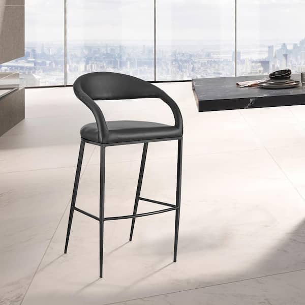 Armen Living Ramona 30 in. Black Metal Bar Stool with Faux Leather Seat
