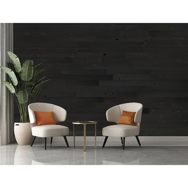 1/8 in. x 5 in. x 12-42 in. Peel and Stick Black Wooden Decorative Wall Paneling (10 sq. ft./Box)