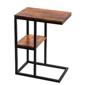 Brown Iron Framed Mango Wood Accent Table with Lower Shelf