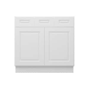 2-Drawer 36 in. W x 21 in. D x 34.5 in. H Ready to Assemble Bath Vanity Cabinet without Top in Raised Panel White