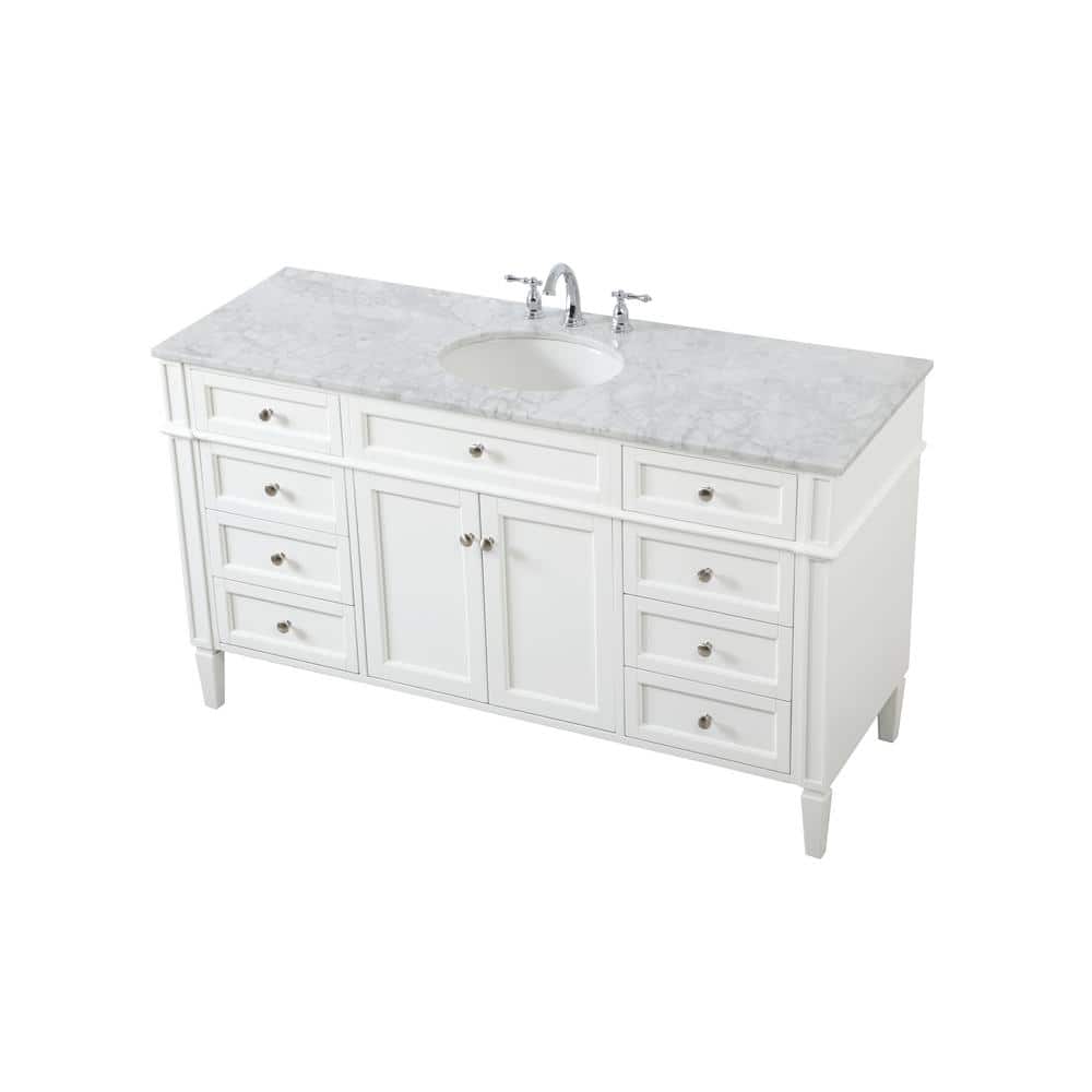 Park Avenue 60" White Marble Single Bathroom Vanity