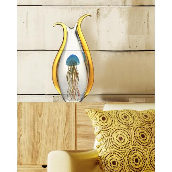 Dale Tiffany 14 in. Jellyfish Handcrafted Irregular Art Glass Figurine