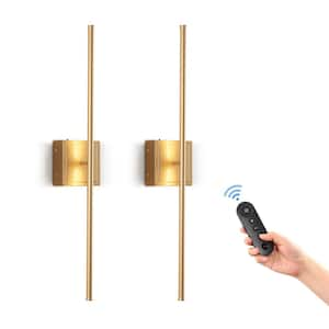 Rotate Gold Dimmable Wireless Integrated LED Wall Sconce for Living Room with Remote Sconce Wall Decor 2-Pack