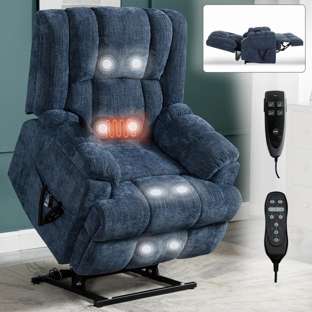 Blue Dual Motor Heat Massage Infinite Position Up to 350 lbs.. Chenille Lif
