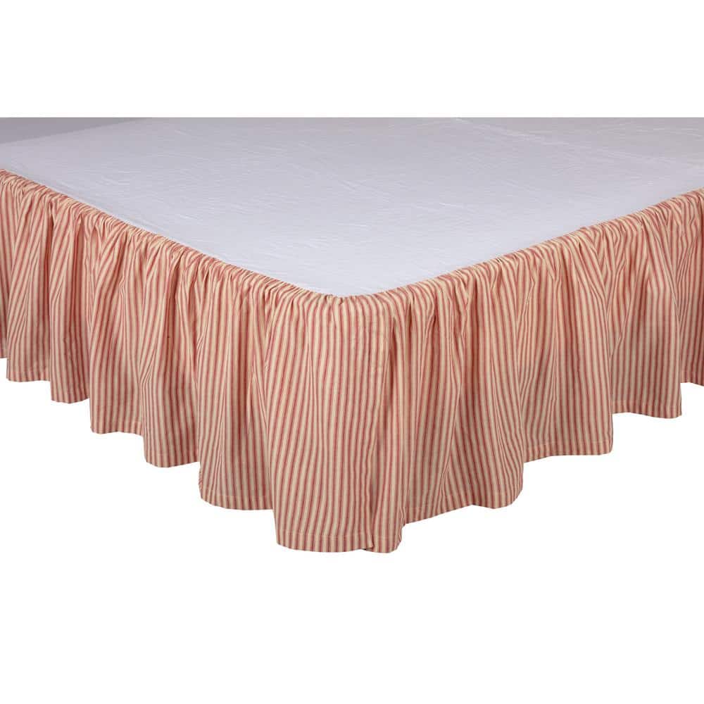 Queen Red and Tan Cotton Ticking Stripe Bed Skirt
