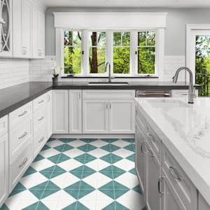 Man Overboard Teal and White / Matte 8 in. x 8 in. Cement Handmade Floor and Wall Tile (Box of 8 / 3.45 sq. ft.)