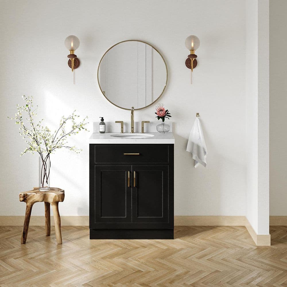 Hepburn 30 in. Single Sink Freestanding Bathroom Vanity in Black with Carrara White Quartz Top price history on PriceWatchPro