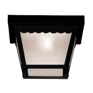 8 in. W x 6 in. H 1-Light Black Outdoor Flush Mount with Frosted Glass