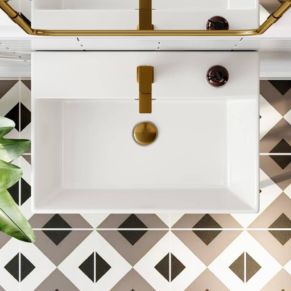 24 Inch White Ceramic Console Sink with Gold Metal Legs