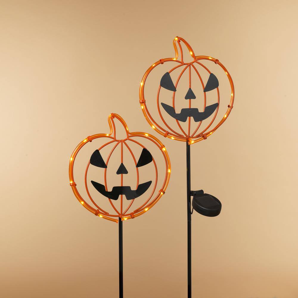 Solar Lighted Metal Jack-O-Lantern Yard Stakes, Set of 2