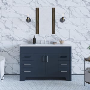 Branine 48 in. W x 19 in. D x 33 in. H Single Sink Freestanding Bath Vanity in Deep Blue with White Cultured Marble Top