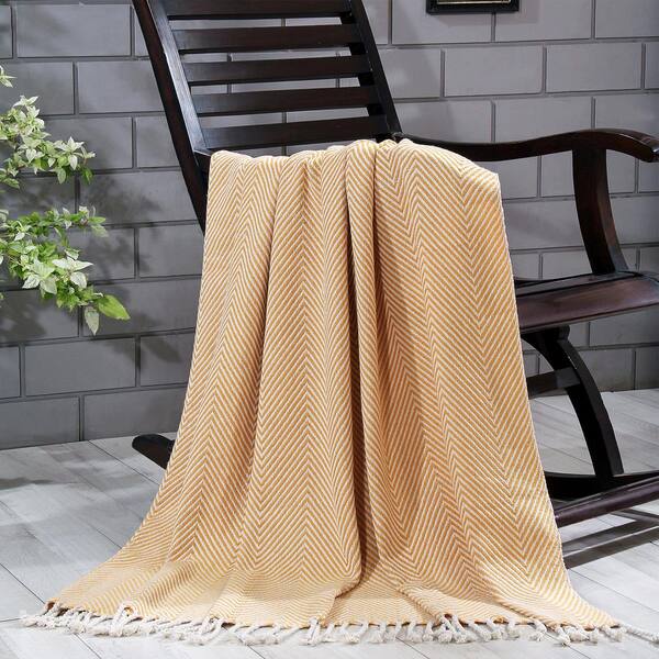 MOD LIFESTYLES Colorful Yellow Cotton Chevron Throw Blanket