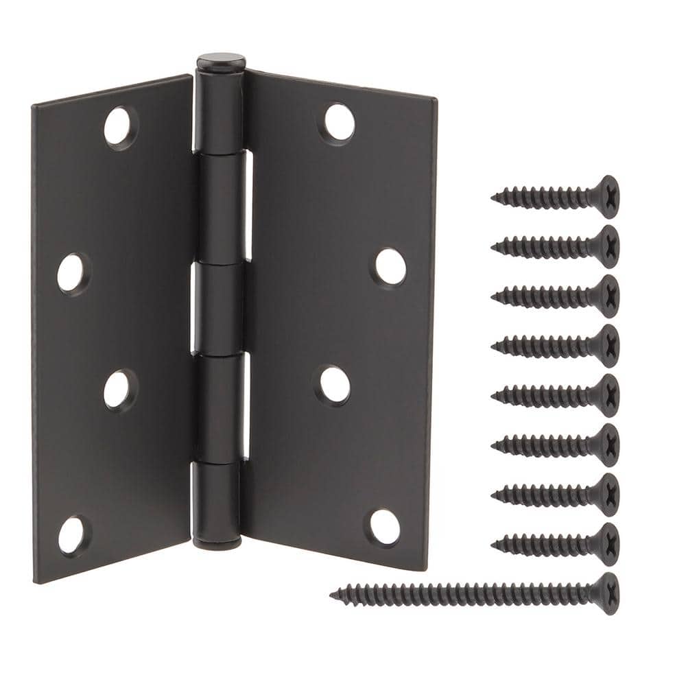 4 in. Square Radius Matte Black Squeak-Free Door Hinge