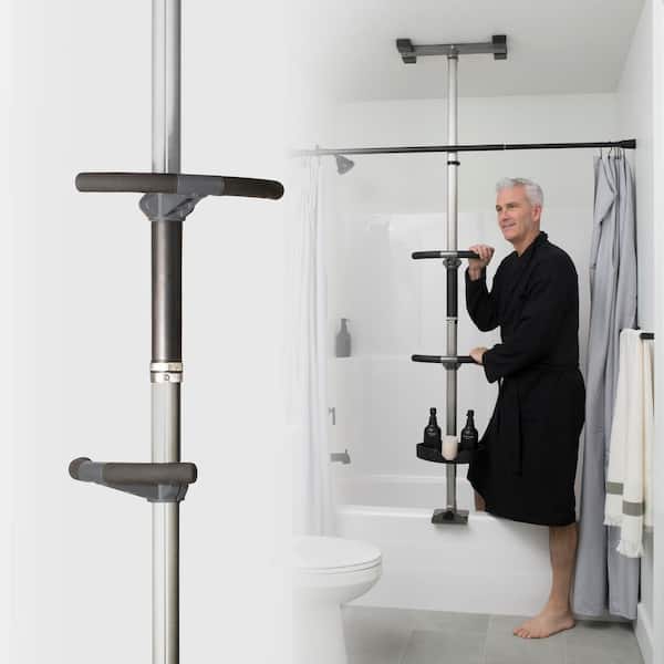 Wonder Bathtub Pole Premium, Adjustable 84 in. to 108 in. Bathtub Safety Rail, Tension Mounted Grab Bar, Graphite
