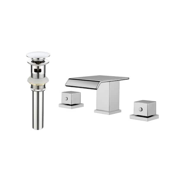 8 in. Widespread Double Handle Waterfall Bathroom Faucet with Pop-up Drain in Polished Chrome