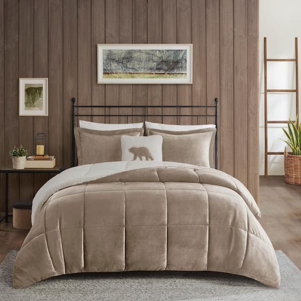 Woolrich Alton Polyester Taupe/Ivory Full/Queen Berber Comforter Set