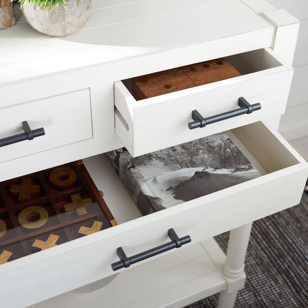 Filbert Distressed White 28'' Wood & Metal Console Table with Storage