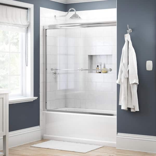 Delta Traditional 59-3/8 in. W x 58-1/8 in. H Semi-Frameless Sliding Bathtub Door in Chrome with 1/4 in. Tempered Clear Glass