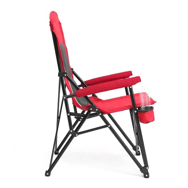 VAMOP Red Steel Folding Lawn Chair with High Back and Cup Holder VAMOP Red Steel Folding Lawn Chair with High Back and Cup Holder