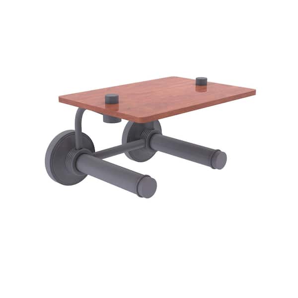 Allied Brass Prestige Regal Collection Wall Mounted Toilet Paper Holder in Matte Gray with Wood Shelf