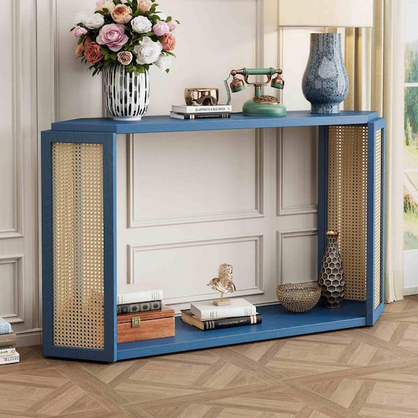 53.54 in. Antique Blue Triangle Wood Console Table Entryway Table
